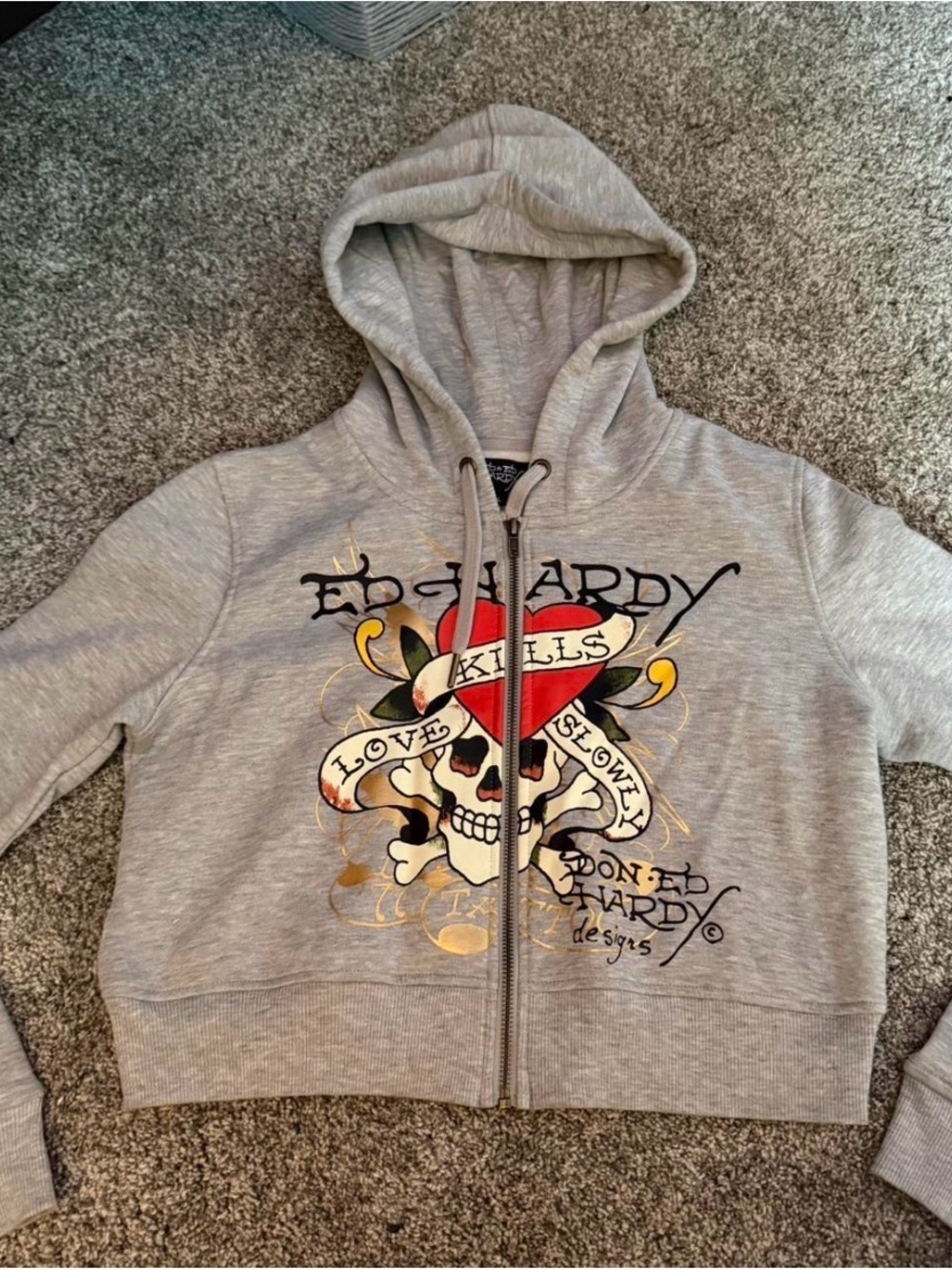 Ed Hardy Light Gray Hooded Sweatshirt with Black Label